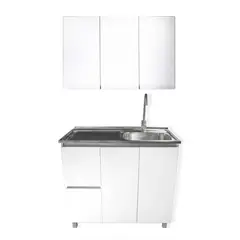 MODERN SPACE - Mueble Lavaplatos 100x50 Cm Blanco Izquierdo Con Mueble Aéreo