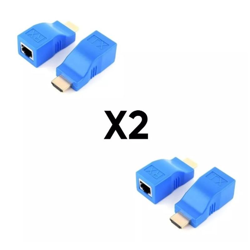 GENERICO - Pack X2 Adaptador Ext Hdmi 30m Sobre Cat 5e6 Utp Red Rj45