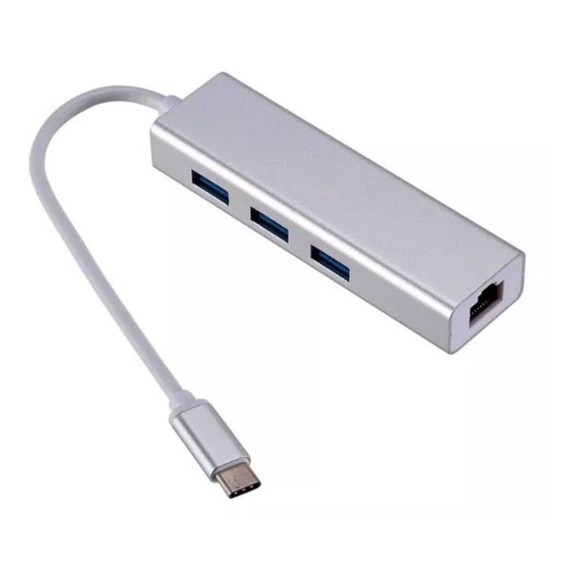 GENERICO - Adaptador Hub 3 Puertos Usb Tipo C Ethernet Rj45 Y 3 Usb