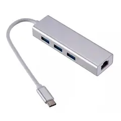 GENERICO - Adaptador Hub 3 Puertos Usb Tipo C Ethernet Rj45 Y 3 Usb