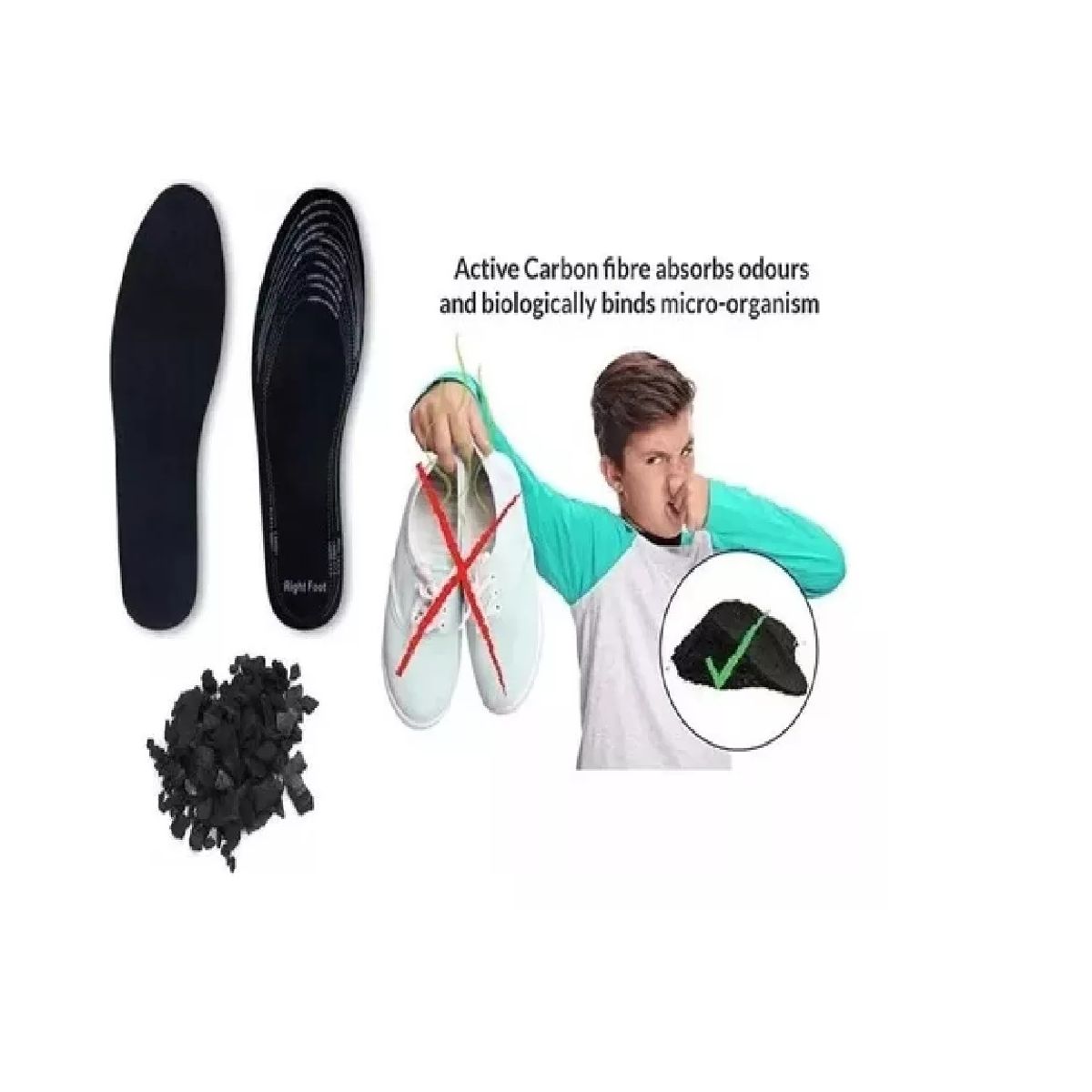 GENERICO - Par Plantillas Carbon Activado Antibacteriales Talla 32 A 45