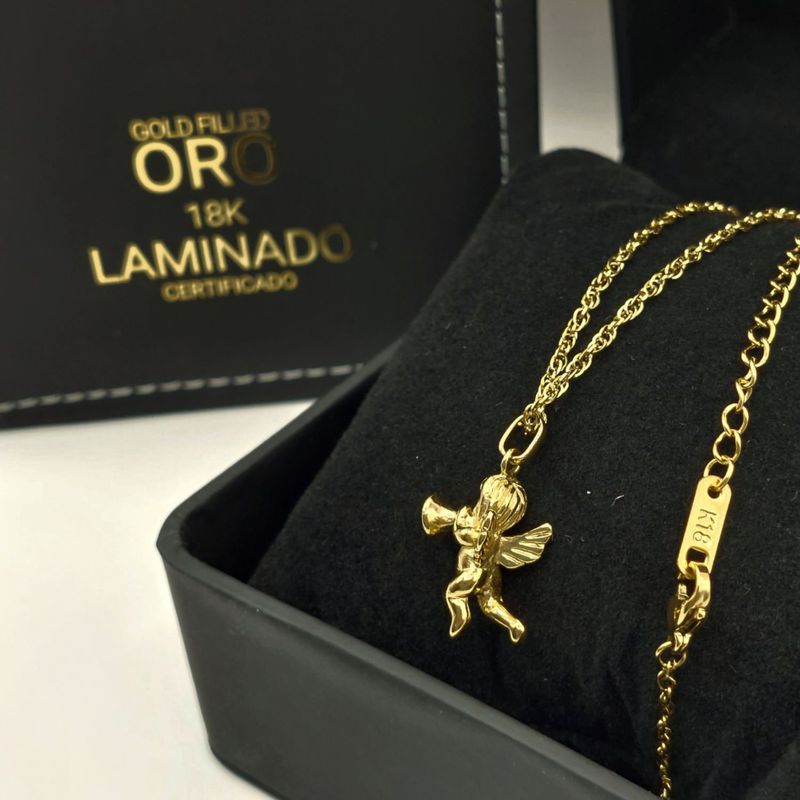 GENERICO - Cadena ORO LAMINADO 18K Tejido SINGAPUR Con DIJE DE ANGEL