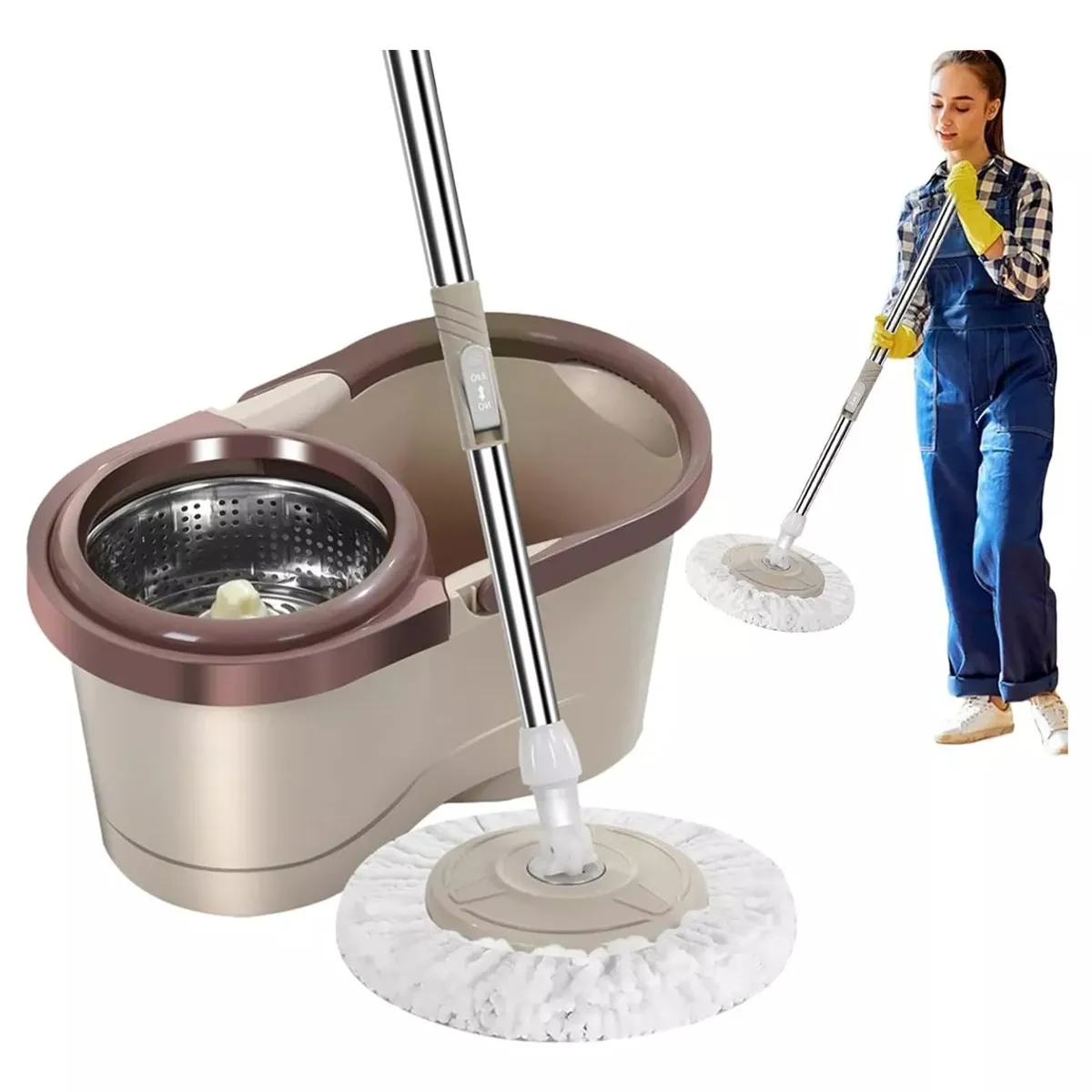 GENERICO - Mopa Giratoria 360 Con Balde Escurridor Marron