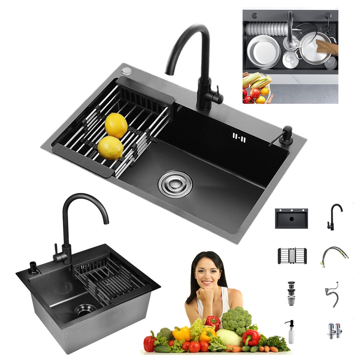 KUANGYE - Combo Lavaplato Empotrado 55x45 Acero Inoxidable Con Todos