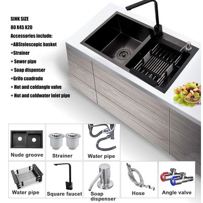 Imagen 2 del producto Lavaplatos 80x45 Cm Negro Con Accesorios griferia Extraible