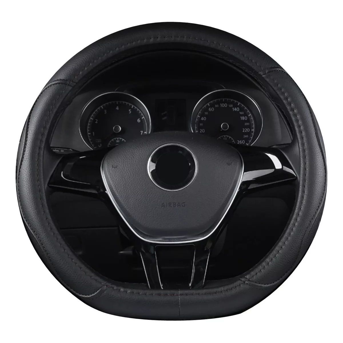 KUANGYE - Funda Cubre Volante Tipo D Negro Eco Cuero Antideslizante