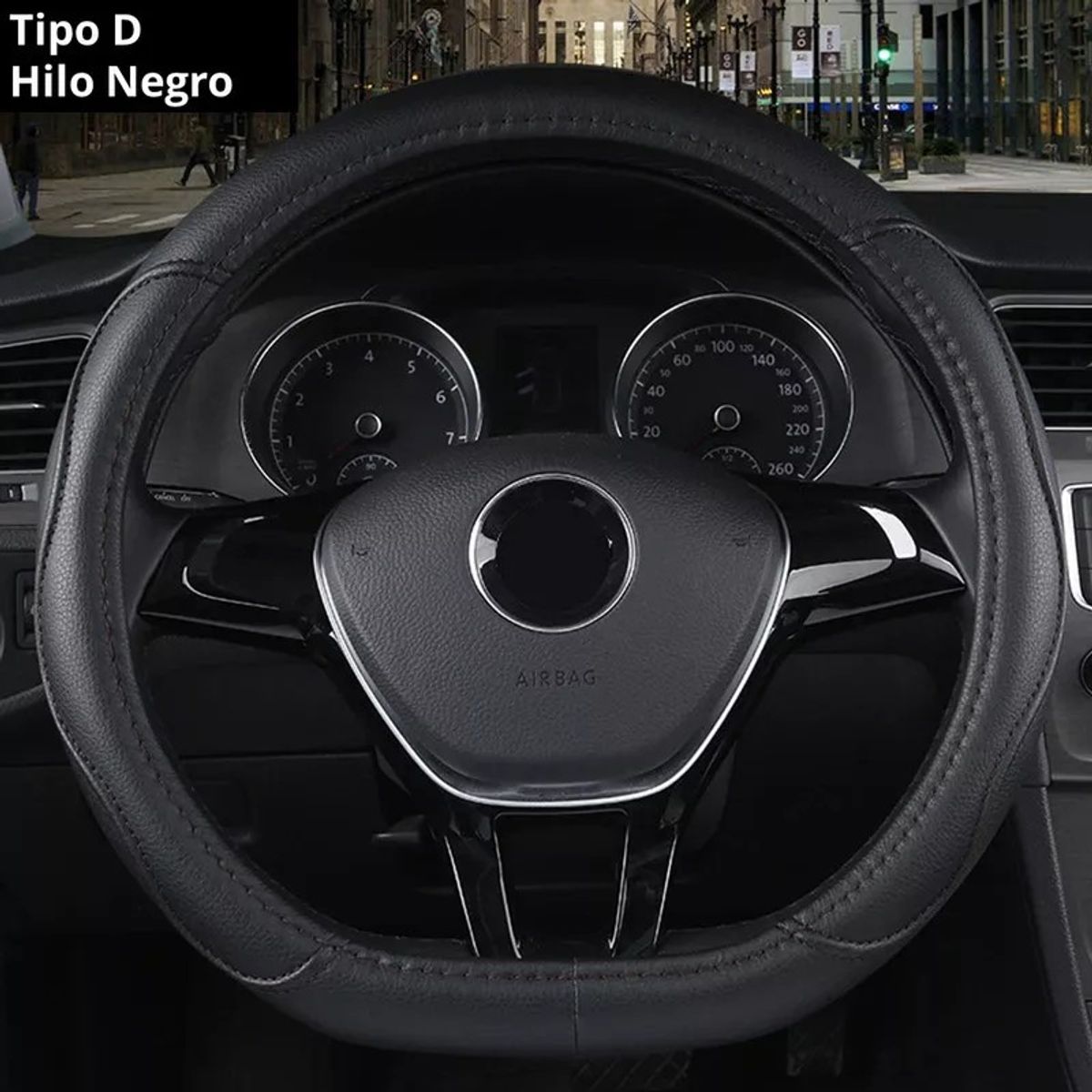 KUANGYE - Funda Cubre Volante Tipo D Negro Eco Cuero Antideslizante