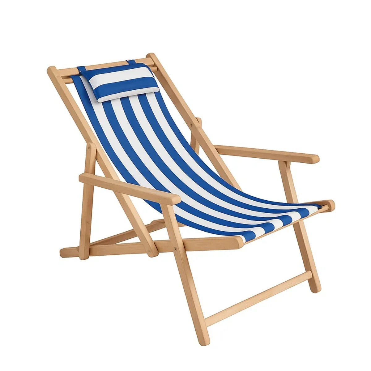 CRUSEC - Silla De Playa Reposera Plegable De Lona Y Madera Exteriores Azul