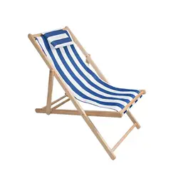 CRUSEC - Silla De Playa Reposera Plegable De Lona Y Madera Exteriores Azul