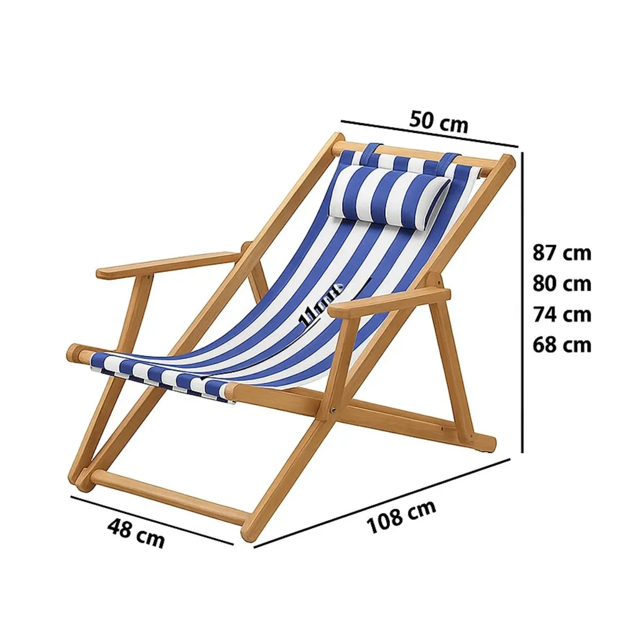 CRUSEC - Silla De Playa Reposera Plegable De Lona Y Madera Exteriores Azul