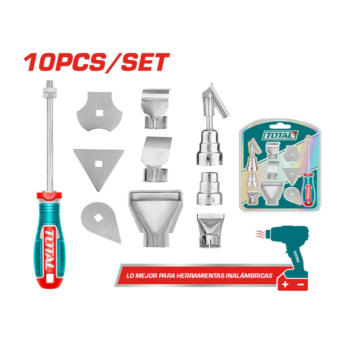 TOTAL TOOLS - Set 10 Piezas Accesorios para Pistola de Calor Total