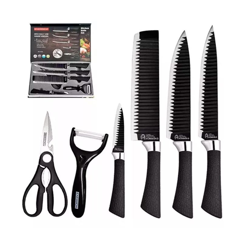 GENERICO - Set De Cuchillos Cocina Mango Antirresbalante 6 Pcs