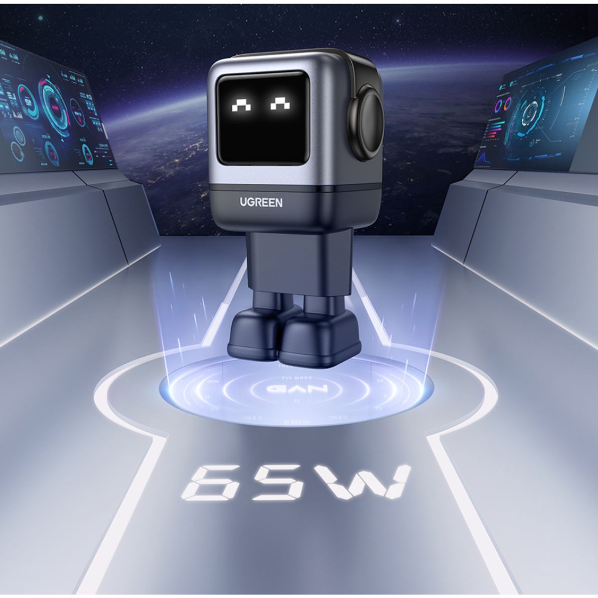 UGREEN - ROBOT GAN TECH CARGADOR 65W 1 USB-A + 2 USB-C GRIS UGREEN CD361