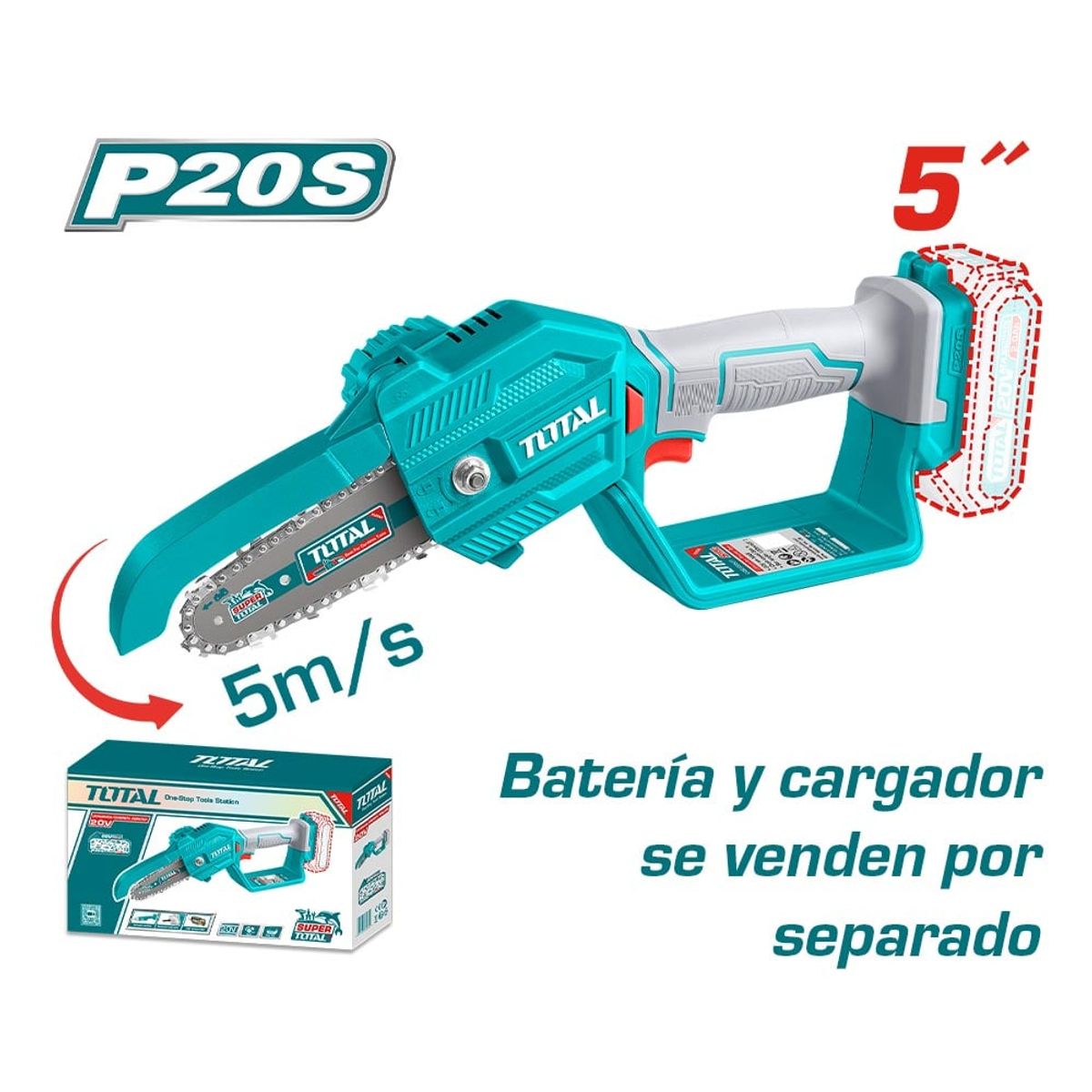TOTAL TOOLS - Mini Motosierra Brushless Inálambrico 20v  5" Total