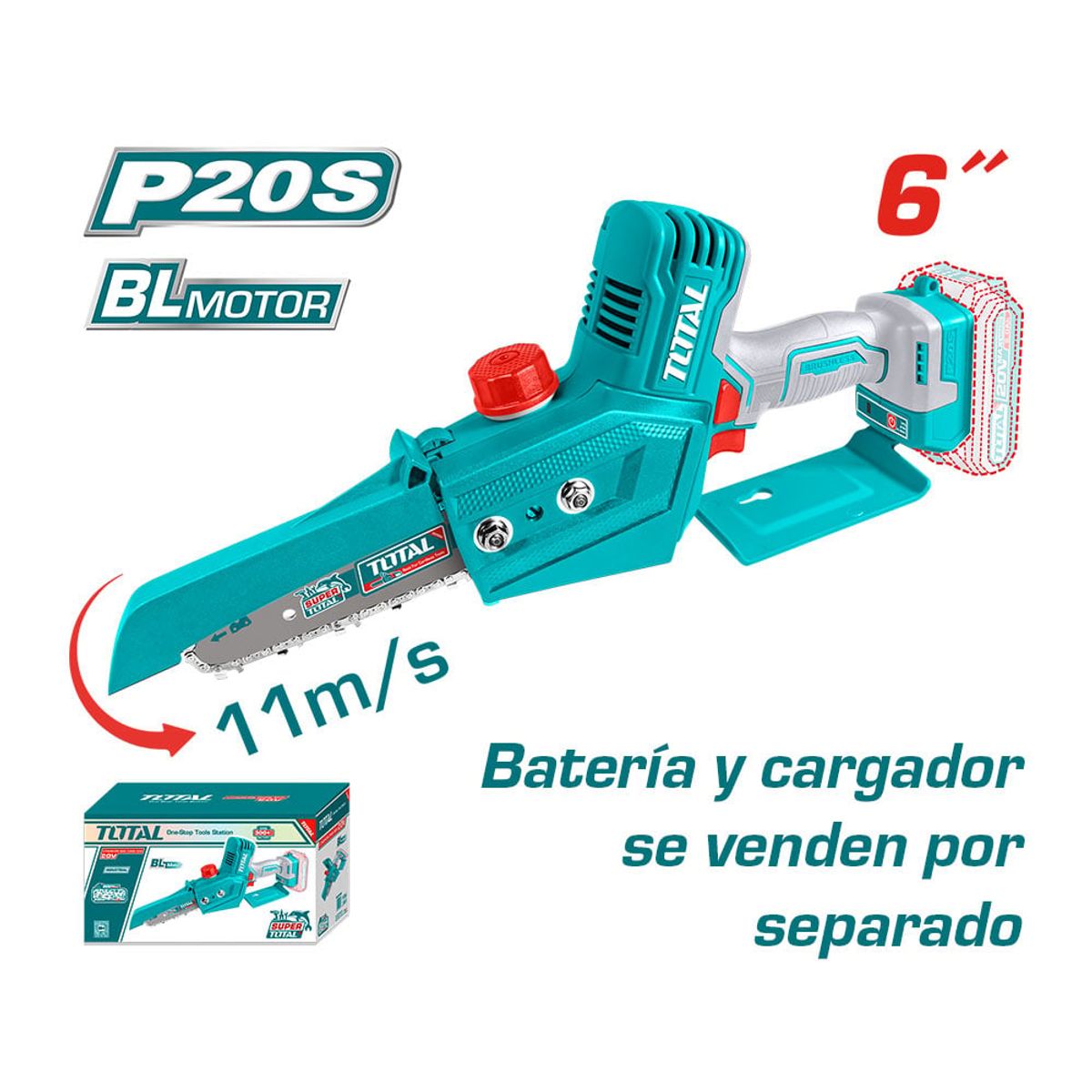 TOTAL TOOLS - Mini Motosierra Brushless Inalámbrico 20v  6" Total