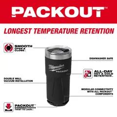 MILWAUKEE - Vaso negro Packout de 20 oz
