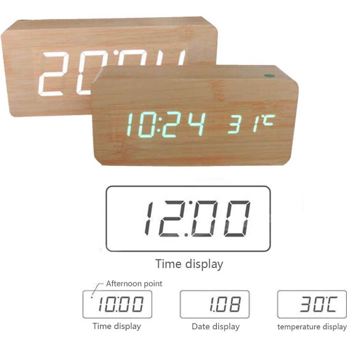 GENERICO - Despertador Digital Reloj Madera Reloj Escritorio Led Mesa