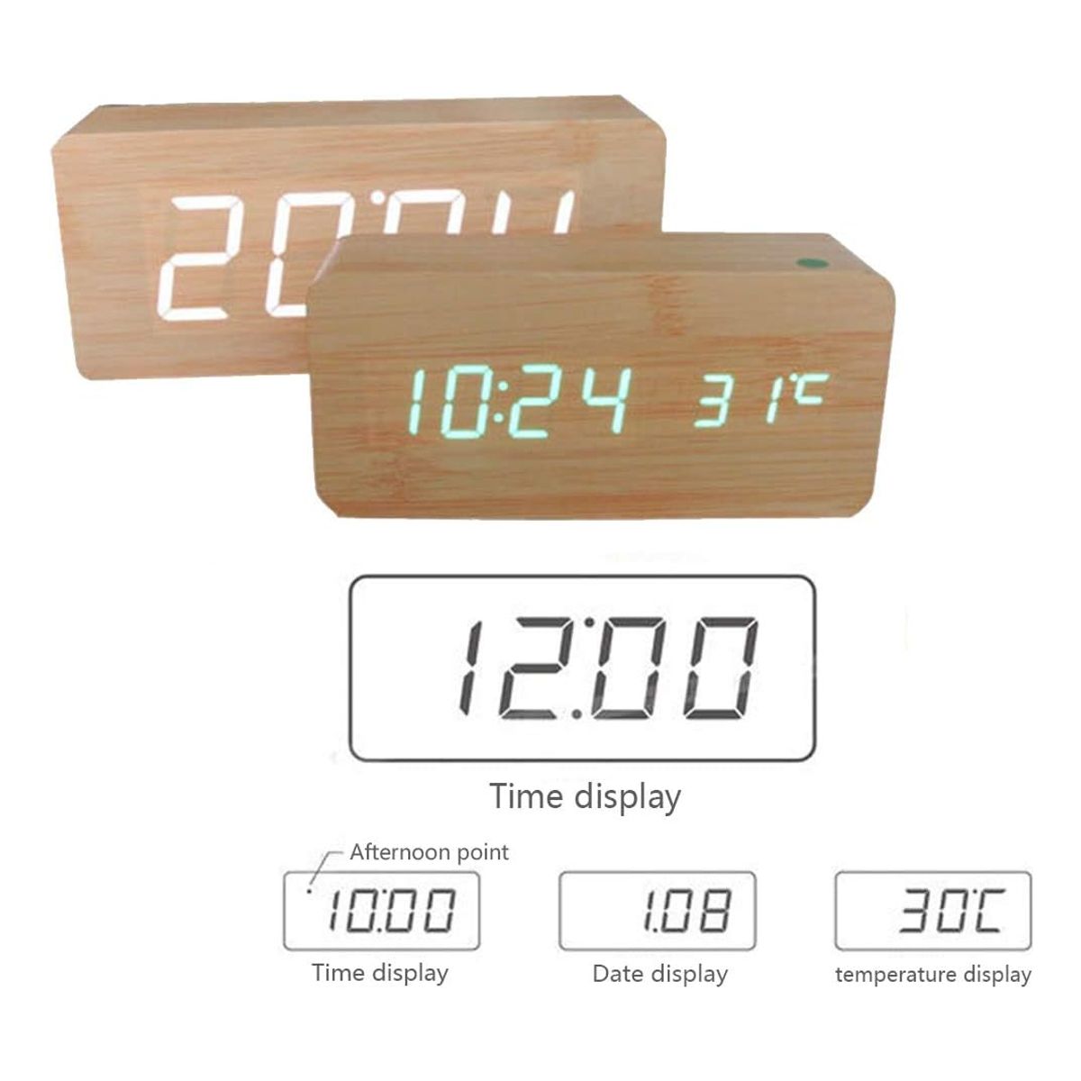 GENERICO - Despertador Digital Reloj Madera Reloj Escritorio Led Mesa