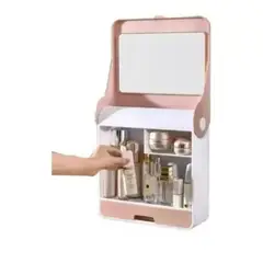 ANGELES DEL HOGAR - Organizador de Cosméticos con Espejo Rosado