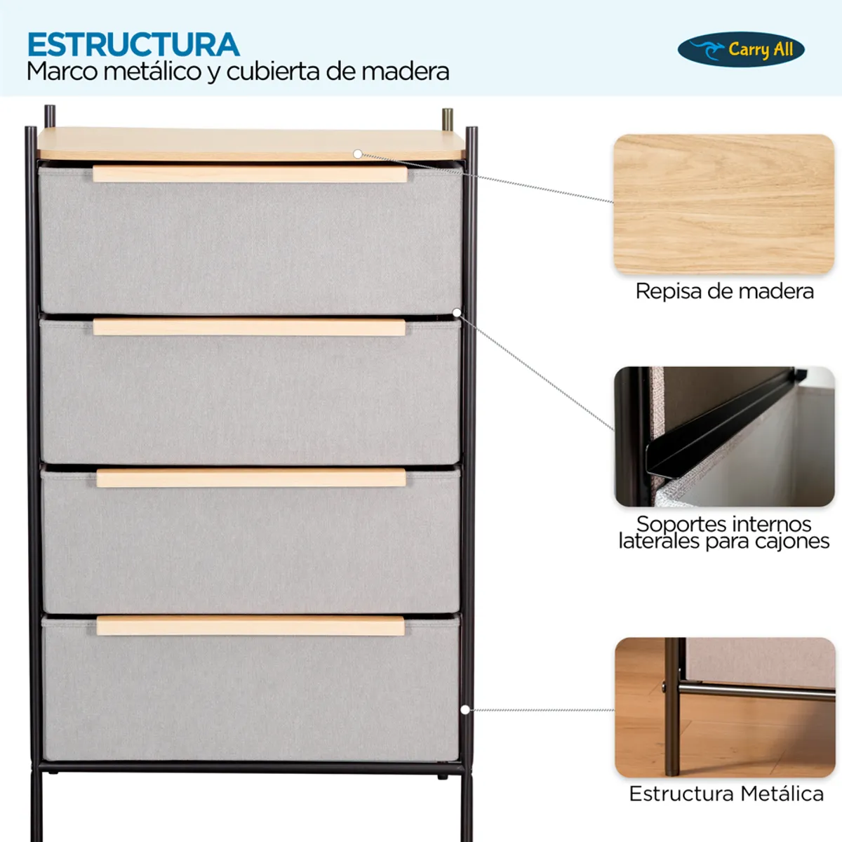CARRY ALL - Velador Cajonera 4 Cajones Carry All® Línea Minimalist