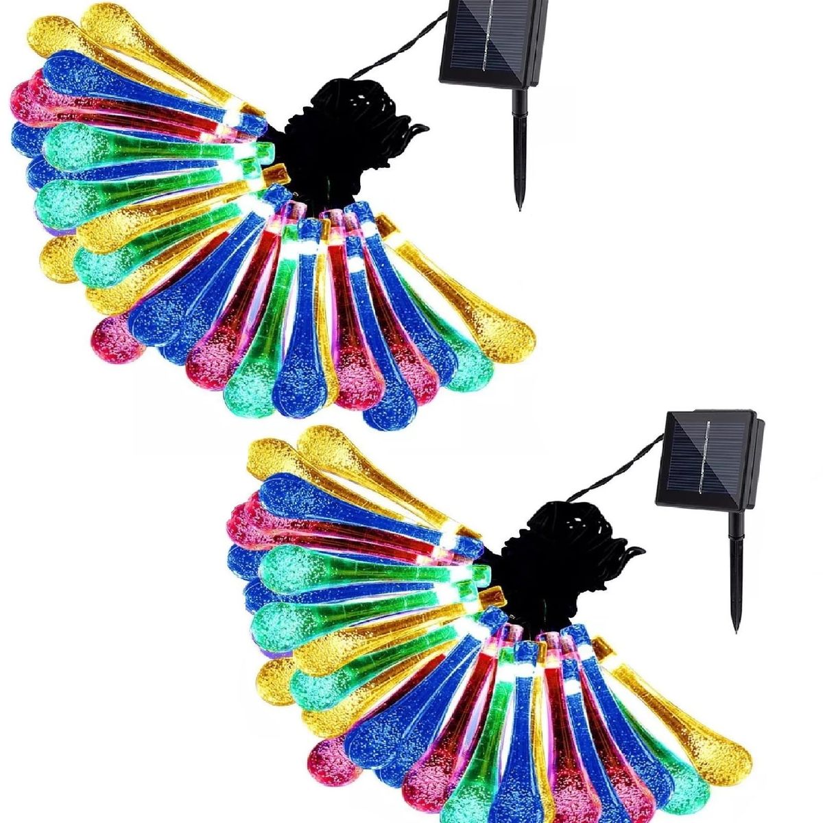 SHOP EHOME BAG - Pack 2 Guirnalda Solar Gotas De Agua Multicolor 30 Luces Led 6.5 Metros
