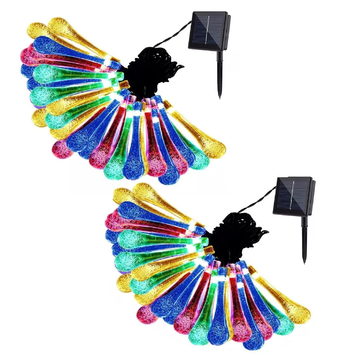 SHOP EHOME BAG - Pack 2 Guirnalda Solar Gotas De Agua Multicolor 30 Luces Led 6.5 Metros