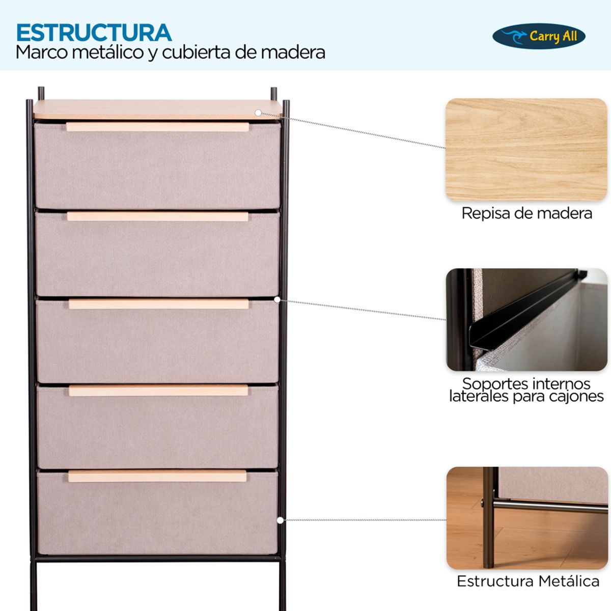 CARRY ALL - Velador Cajonera 5 Cajones Carry All® Línea Minimalist