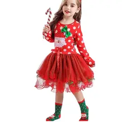 JUMP KIDS - Vestido de Navidad para Niñas con Tul Manga Larga 2 a 6 años Papá Noel