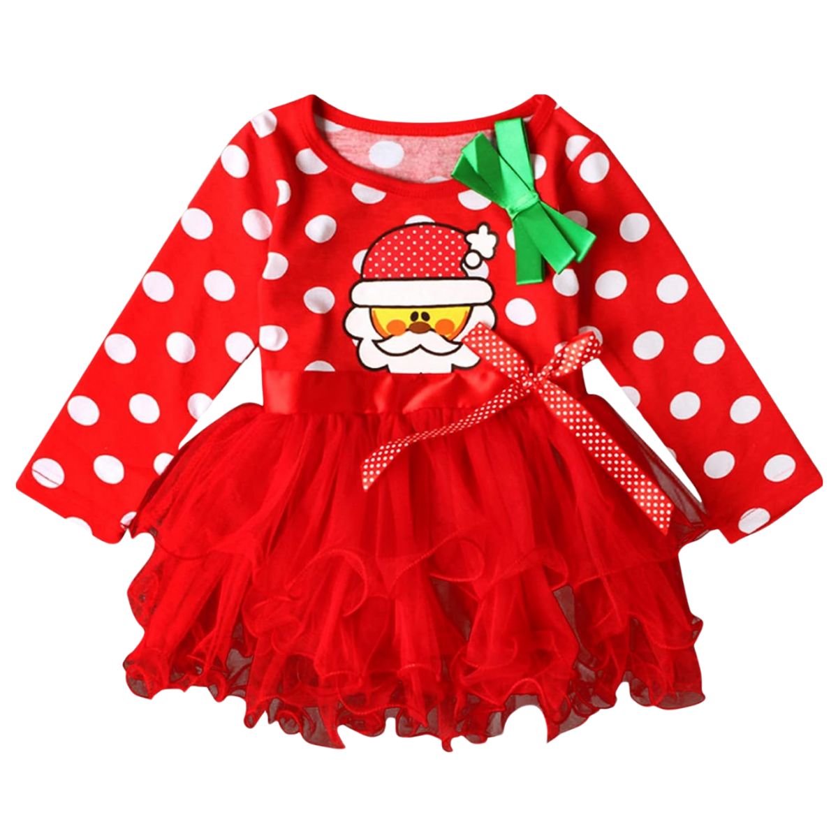 JUMP KIDS - Vestido de Navidad para Niñas con Tul Manga Larga 2 a 6 años Papá Noel