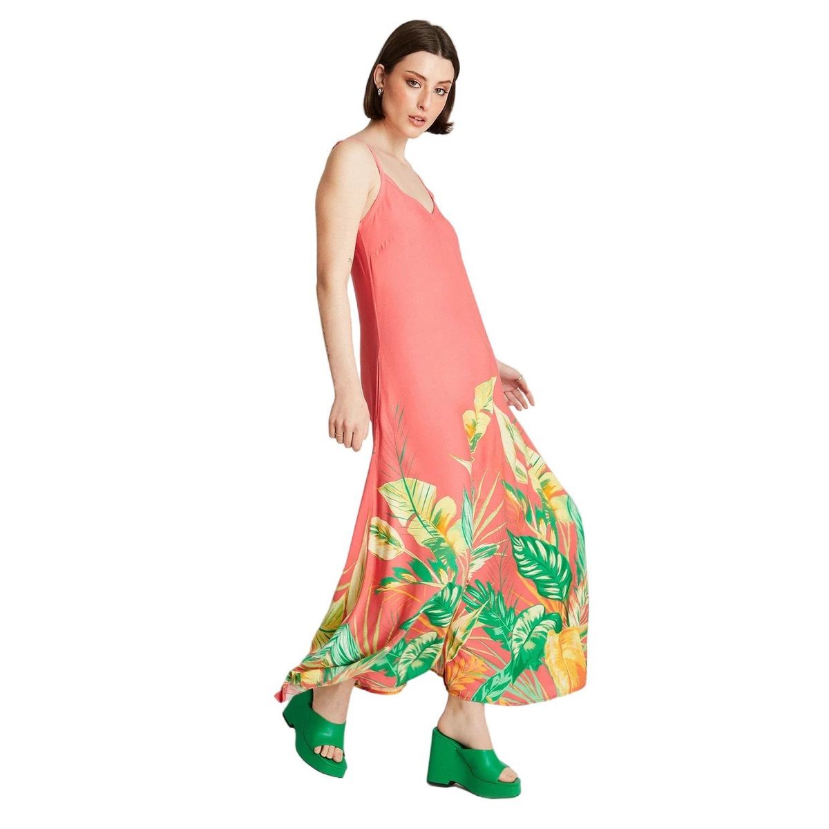 CURVI - Vestido Maxi Coral Tirantes