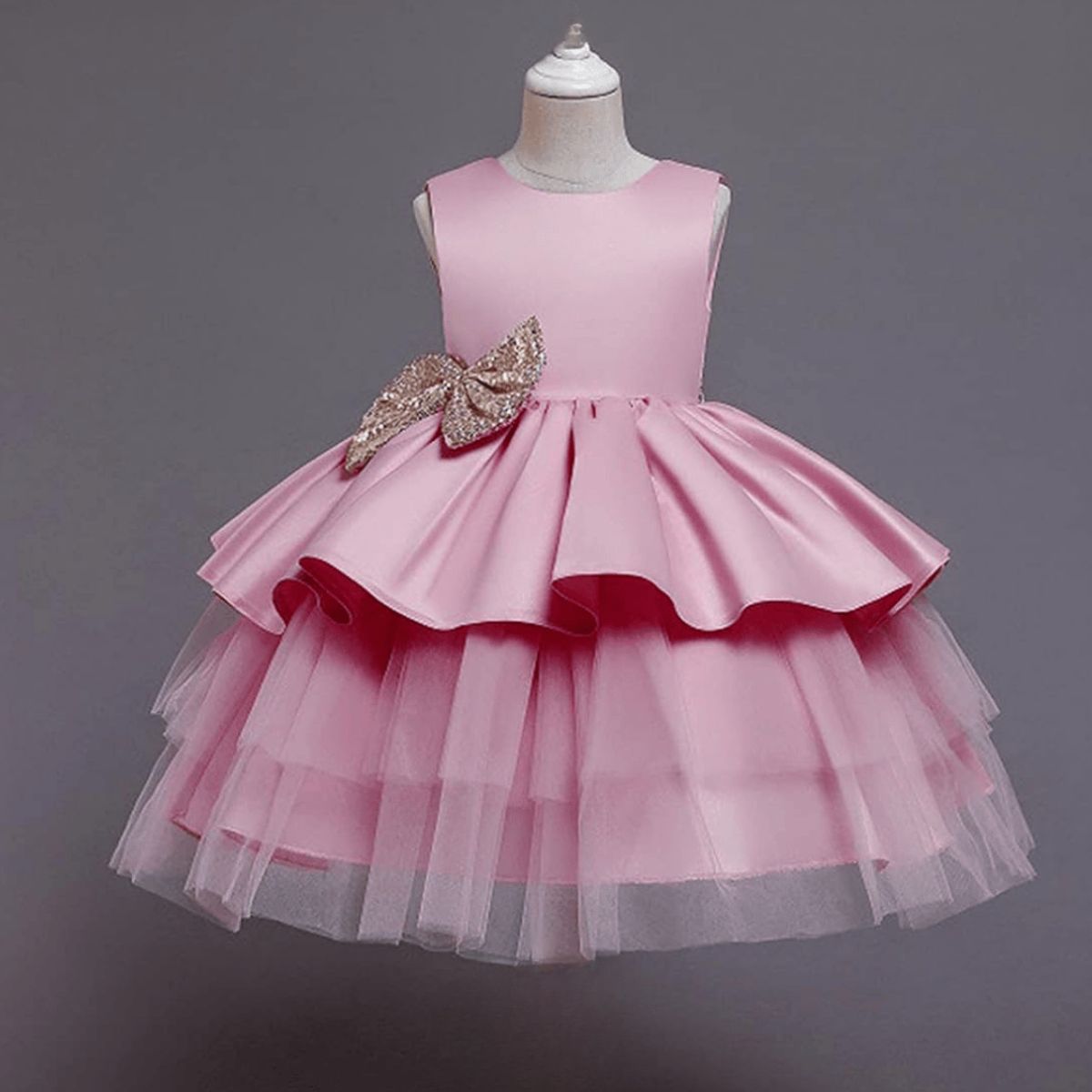 JUMP KIDS - Vestidos de Fiestas con Tul Volantes para Niñas 1a5 años Princesa Rosa