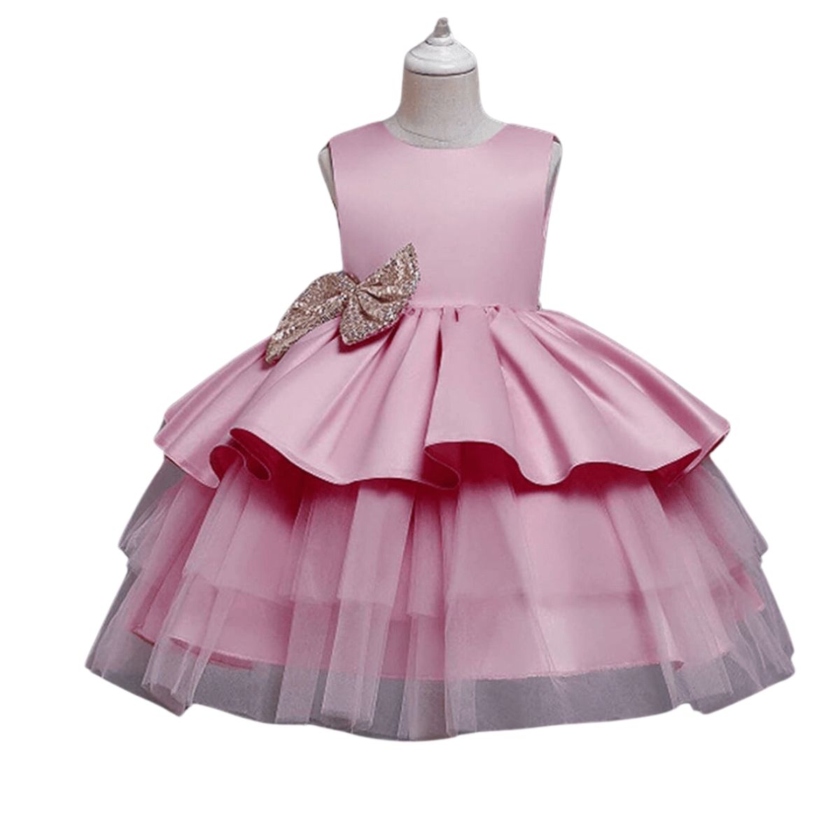 JUMP KIDS - Vestidos de Fiestas con Tul Volantes para Niñas 1a5 años Princesa Rosa