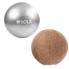 ORCUS - PELOTA DE PILATES 65 CM GRIS + INFLADOR + FUNDA CAFÉ
