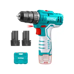 TOTAL TOOLS - Taladro Inalámbrico 12V 10mm + 2 Bat 1.5ah tipo C + Broca Total