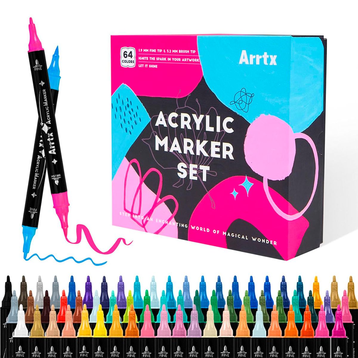 ARRTX - Arrtx Marcadores Acrílico 64 Colores Doble Punta Pincel&Fina