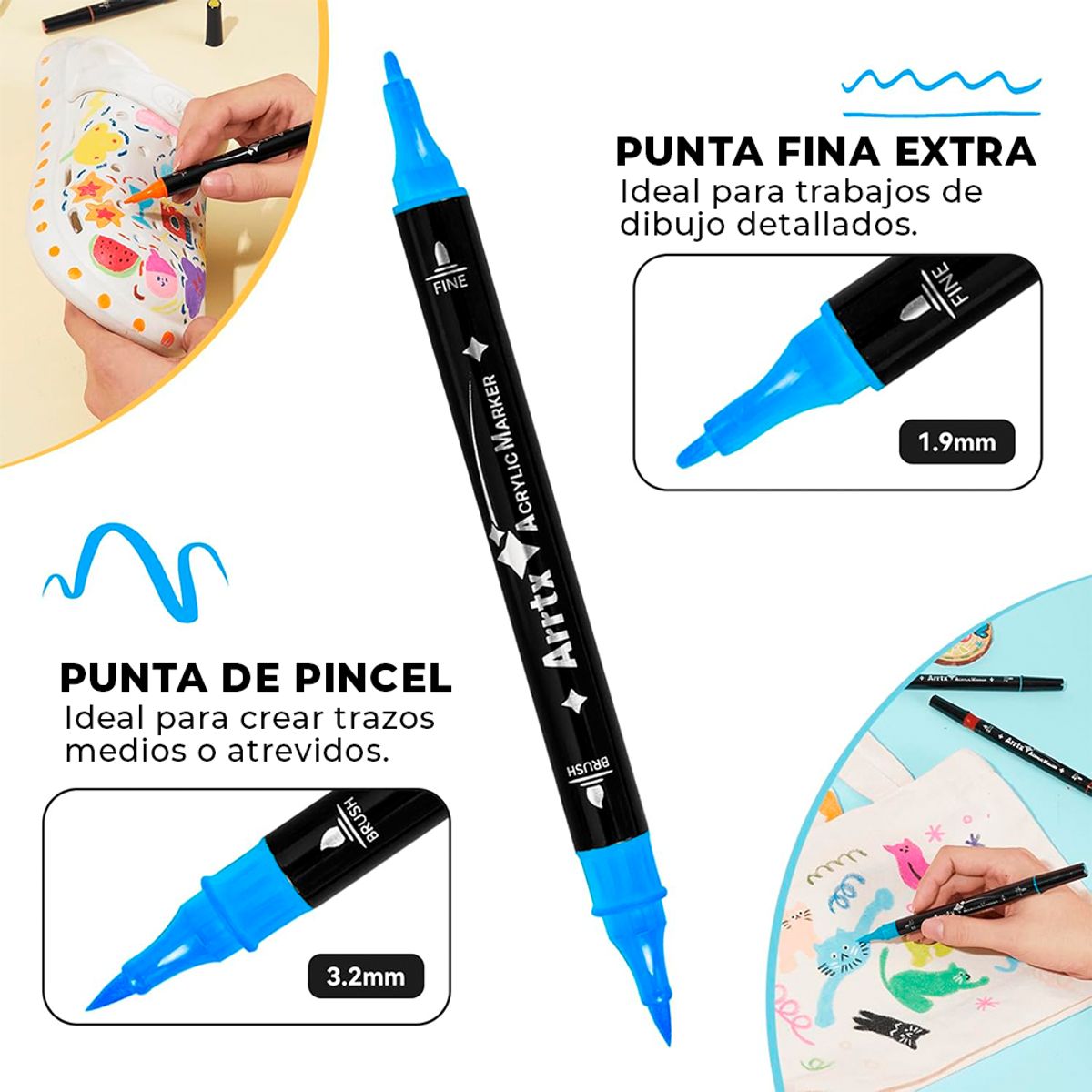 ARRTX - Arrtx Marcadores Acrílico 64 Colores Doble Punta Pincel&Fina