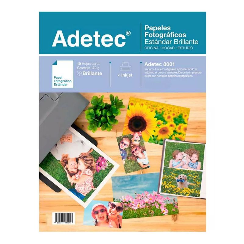 ADETEC - Papel Fotográfico Inkjet Glossy Carta 170 g X 10 Hojas 8001