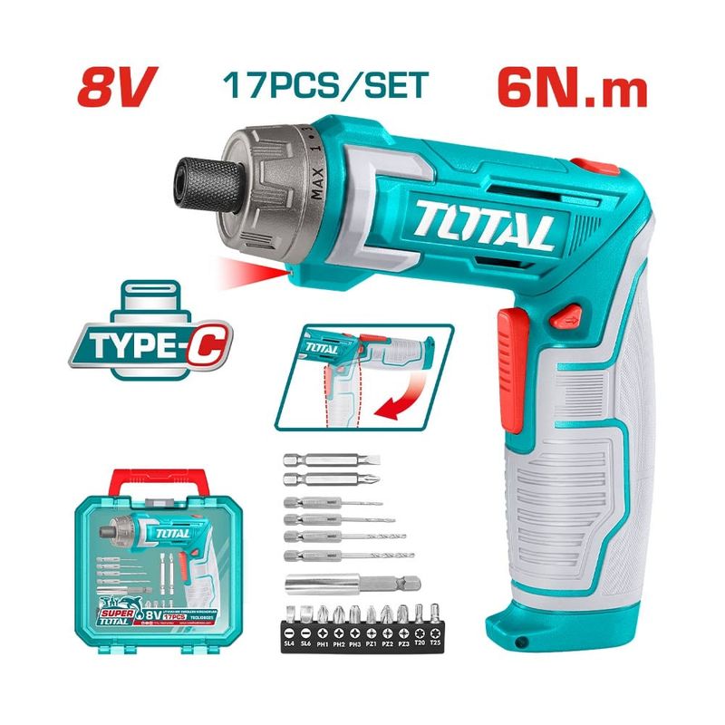 TOTAL TOOLS - Destornillador Ajustable 8v 14 6nm + Acc Total