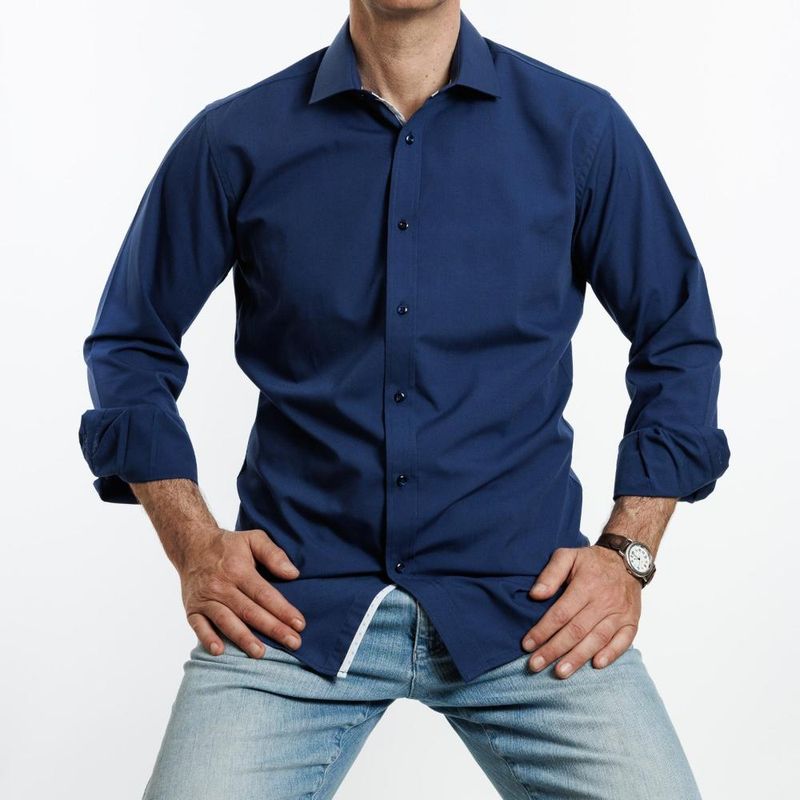 VANDINE - Camisa  Etiqueta Roja Lisa Azul V25-1.1