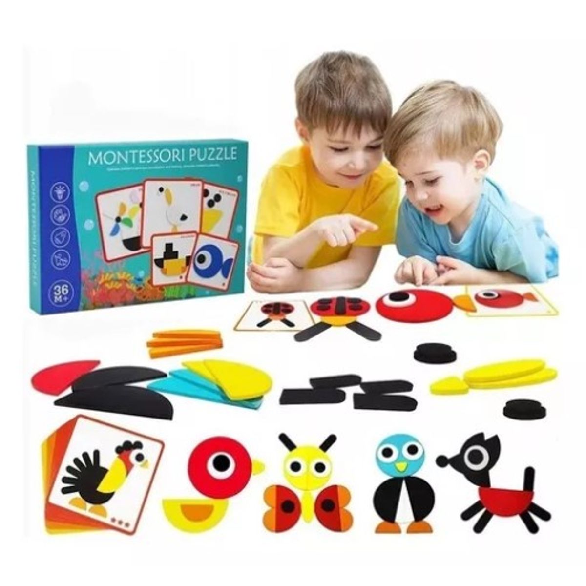 JUGUETON - Juego Didáctico Madera Puzzle 63 Figuras Geométricas