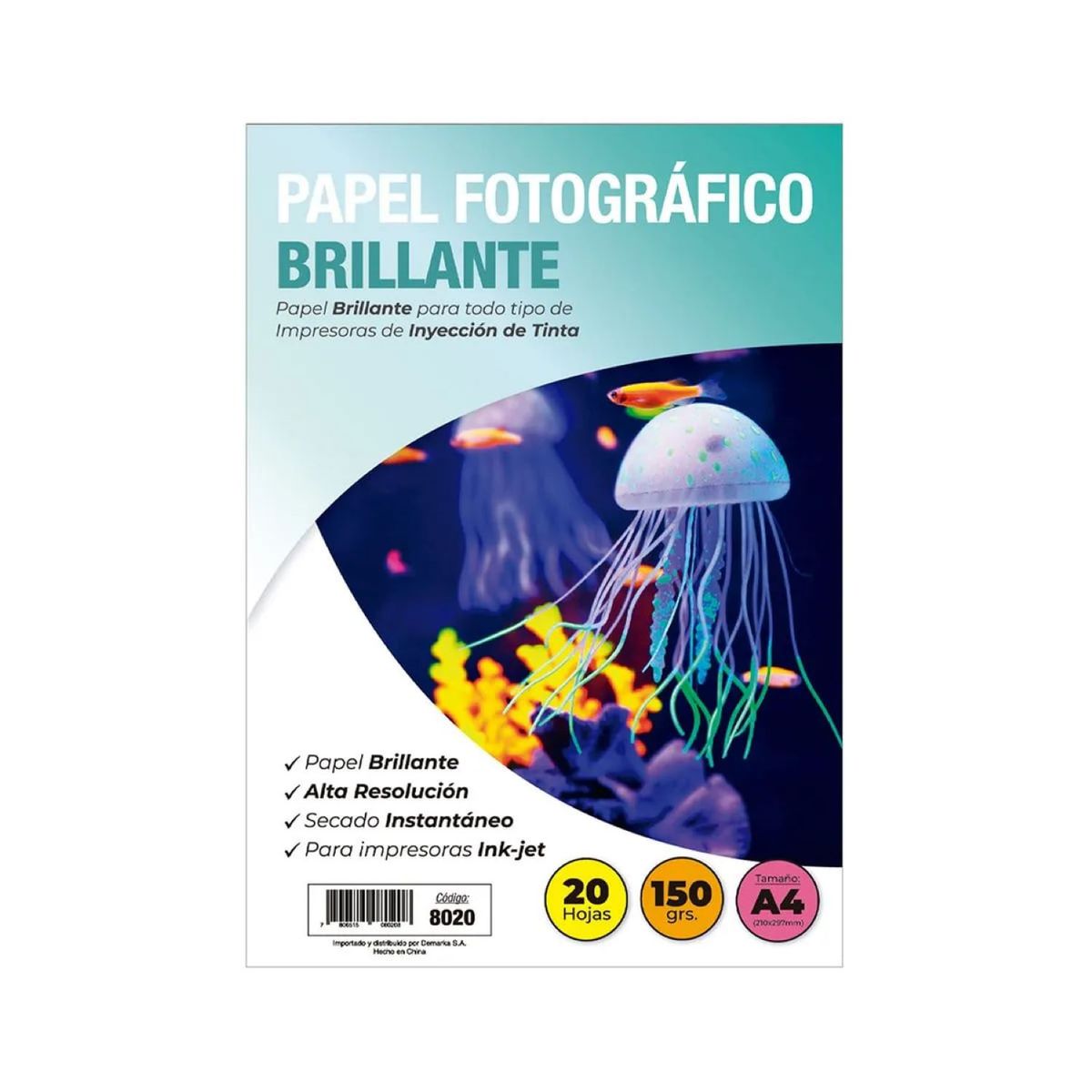 ADETEC - Papel Fotográfico Inkjet Glossy A4 150 g X 20 Hojas