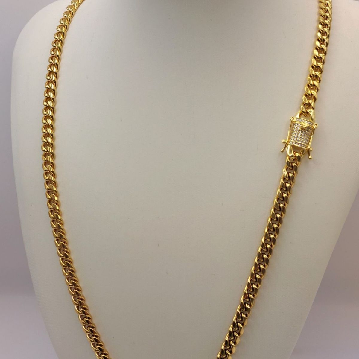 GENERICO - Cadena de ORO LAMINADO 18K Tejido CUBANA BROCHE CAJÓN Con BRILLANTES