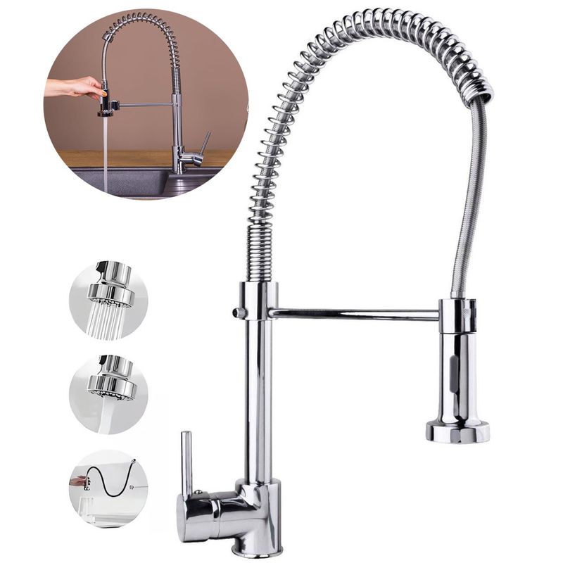 KUANGYE - Grifo llave lavaplatos monomando cocina extensible triple - Plateado