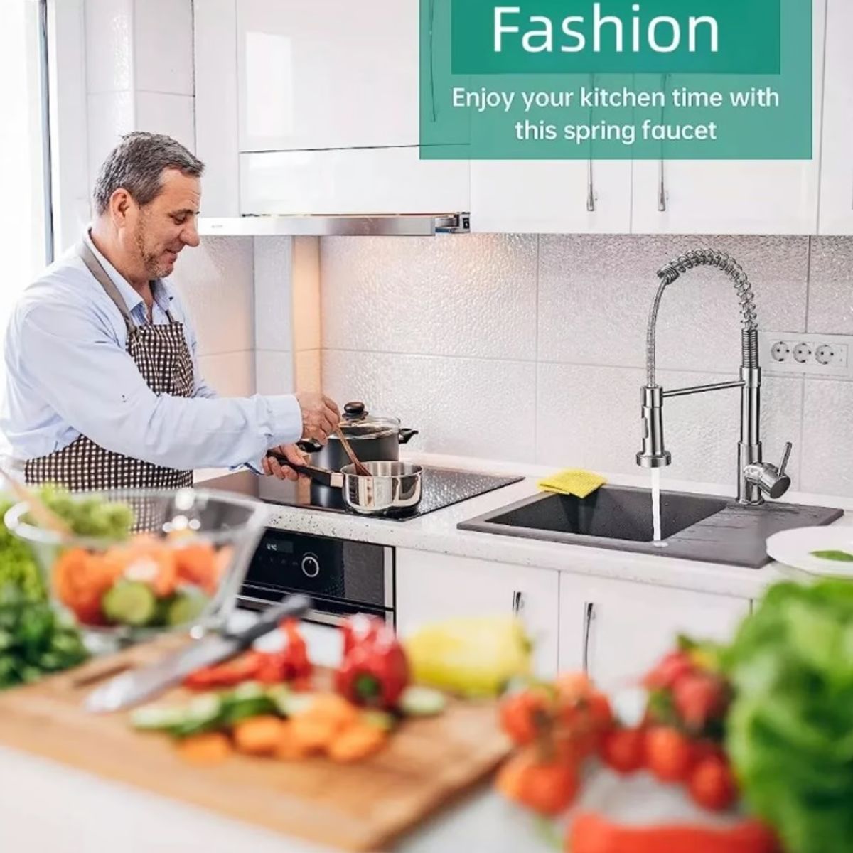 KUANGYE - Grifo llave lavaplatos monomando cocina extensible triple - Plateado