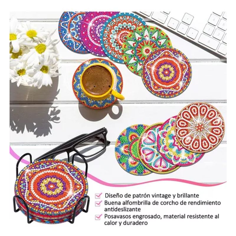 GENERICO - Kit de 10 posavasos de pintura diamante 5D  10 cm