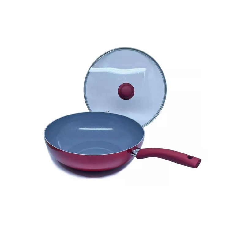 MONTECARLO - Wok Antiadherente Montecarlo C/tapa 30 Cm Marca Doral Rojo