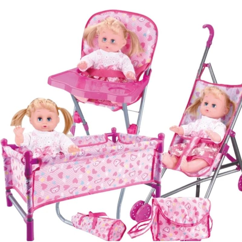GENERICO - SET DE ACCESORIOS PARA MUÑECA COCHE SILLA CUNA BOLSO 5 EN 1