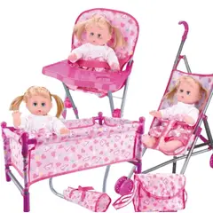 GENERICO - SET DE ACCESORIOS PARA MUÑECA COCHE SILLA CUNA BOLSO 5 EN 1