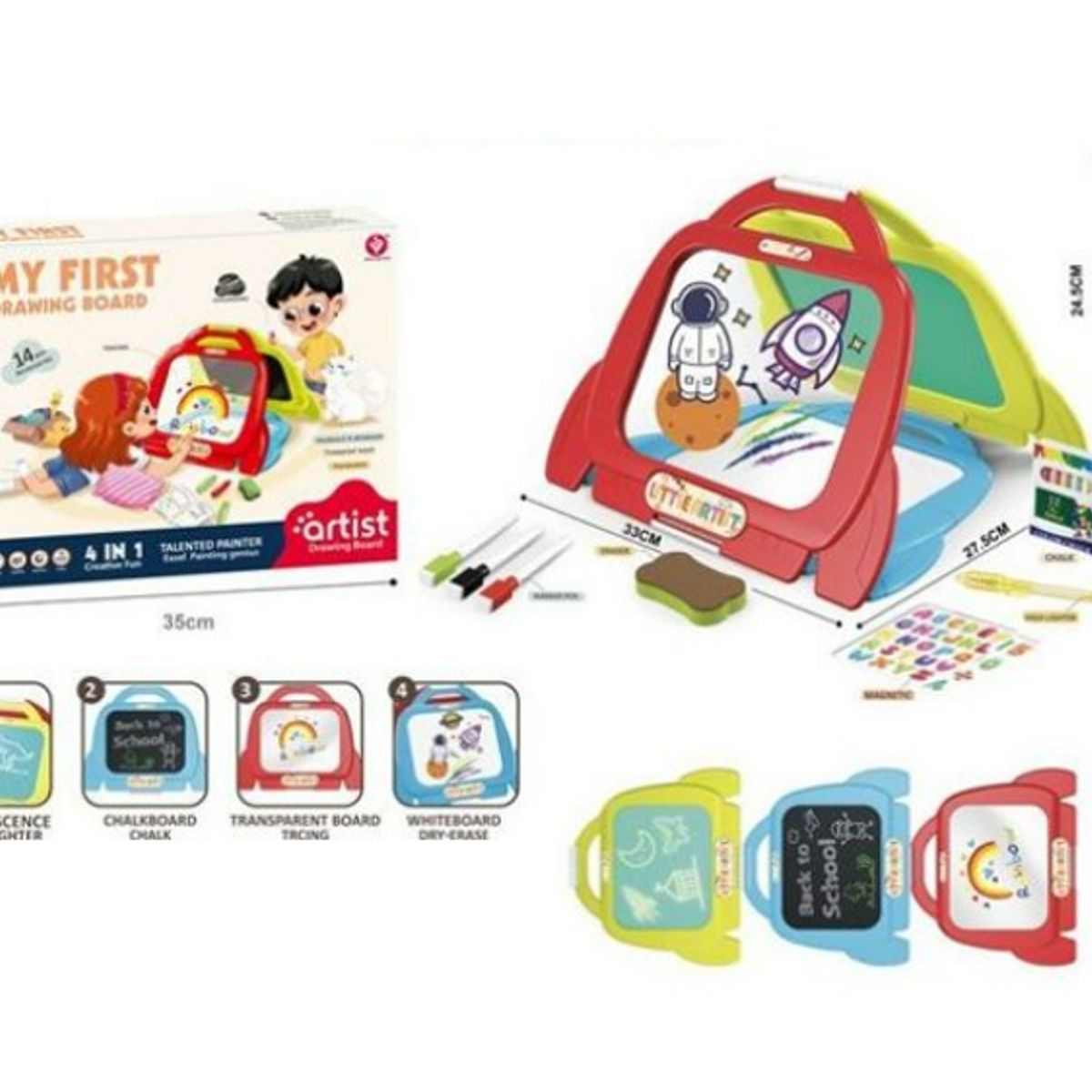 GENERICO - Pizarra Tabla De Dibujo 4 En 1 Infantil