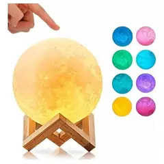 GENERICO - Lámpara 3D de Luna con Luz LED y Base de Madera